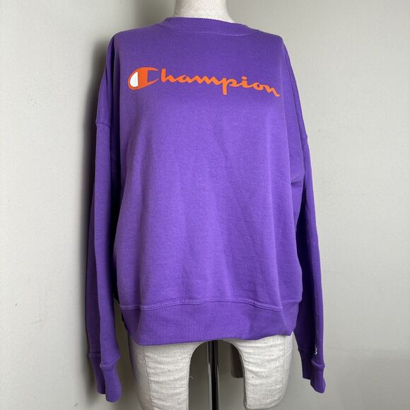 Champion Tops - Champion Sweatshirt Women’s Purple Orange Long Sleeve Pullover Sz Large EUC